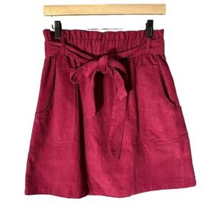 NWT Kancy Kole Dark Pink Corduroy Paper Bag High Waist A Line Mini Skirt Size L